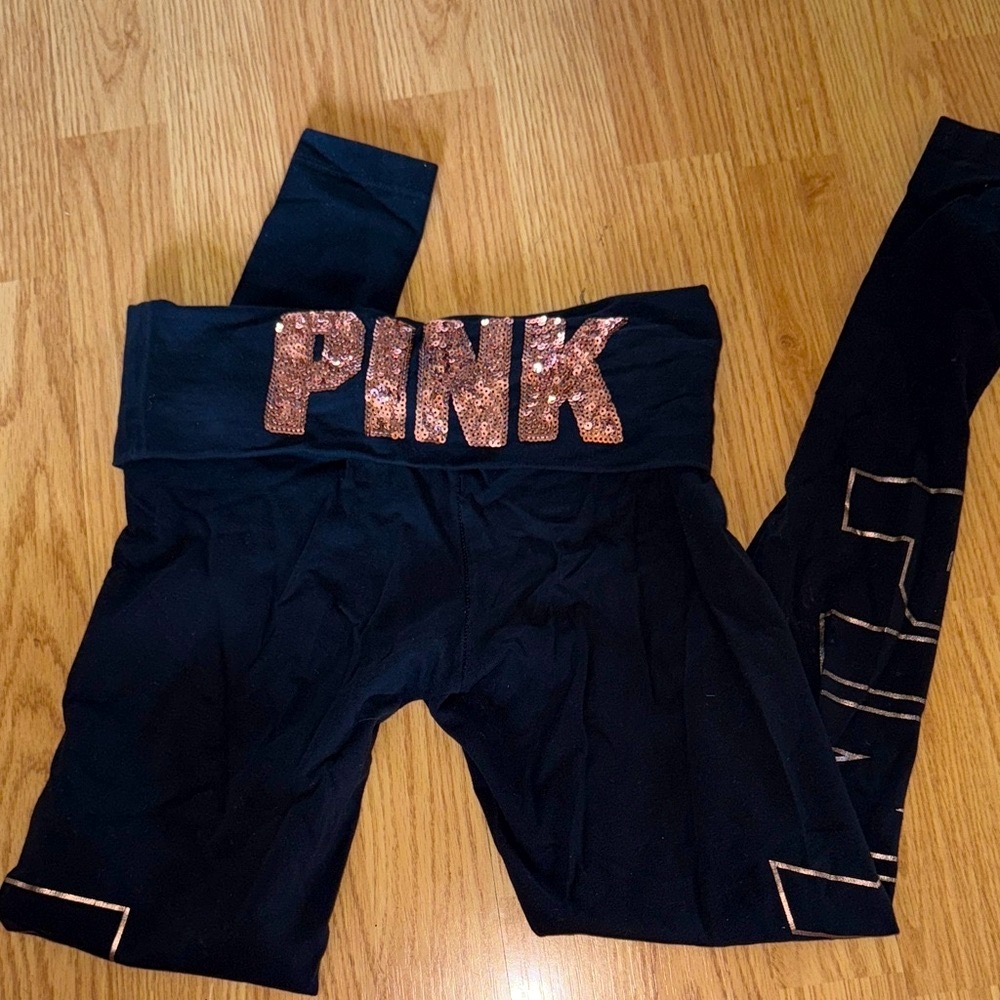 PINK Victoria's Secret Black and Rose Gold Leggings